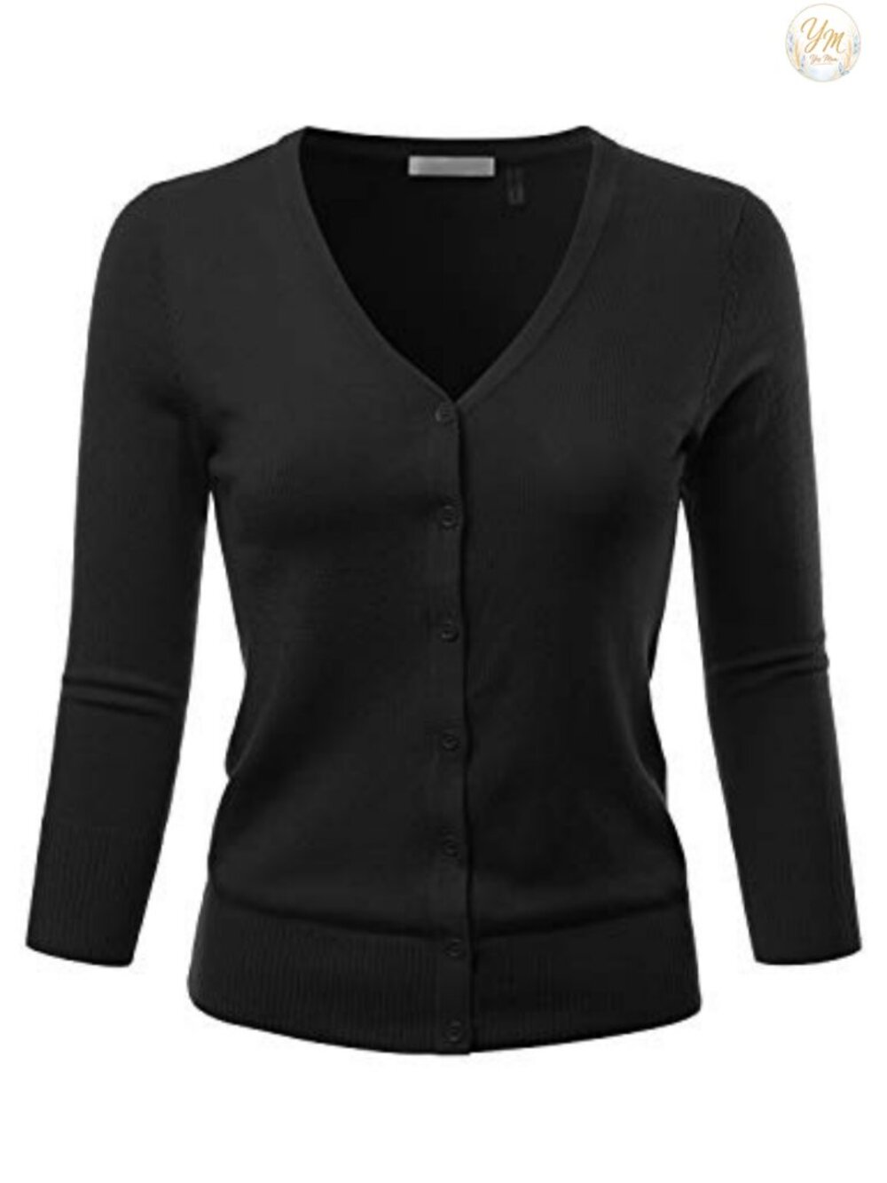 Women's 3/4 Sleeve V-Neck Button Down Stretch Knit Cardigan Sweater